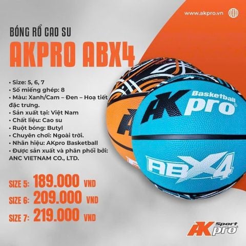 Bóng Rổ Cao Su Akpro ABX4 (Size 5, 6, 7) Màu Xanh — Bền Bỉ, Giá Tốt