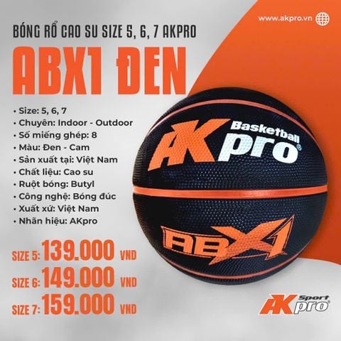 Bóng Rổ Cao Su Akpro ABX1 Đen (Size 5, 6, 7) — Bền Bỉ, Giá Rẻ, Đa Năng