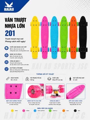 Ván Trượt Skateboard 201 Chất Liệu Nhựa Cao Cấp 56cmx15cm