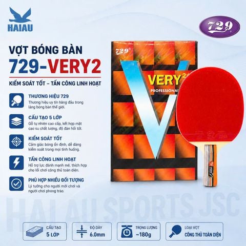 Vợt Bóng Bàn 729 Very 2 Sao Cacbon Chính Hãng