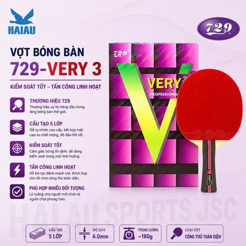 Vợt Bóng Bàn 729 Very 3 Sao Cacbon Chính Hãng