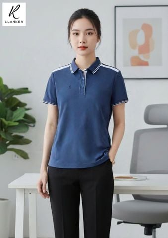 Áo Polo Thể Thao Cao Cấp Clanker 05 Nam Nữ Màu Xanh Than Viền Trắng