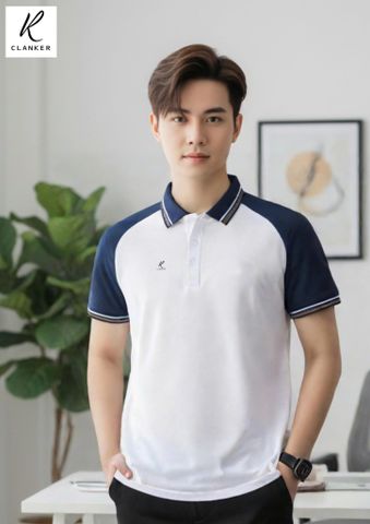 Áo Polo Thể Thao Cao Cấp Clanker 06 Nam Nữ Màu Trắng Xanh Có Viền
