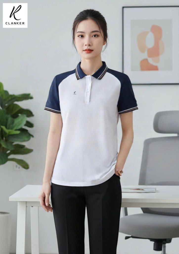 Áo Polo Thể Thao Cao Cấp Clanker 06 Nam Nữ Màu Trắng Xanh Có Viền