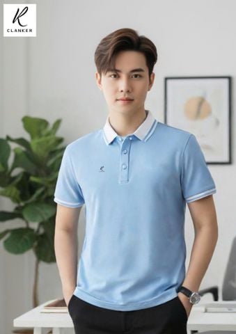 Áo Polo Thể Thao Cao Cấp Clanker 08 Nam Nữ Màu Xanh Cổ Trắng Viền