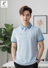 Áo Polo Thể Thao Cao Cấp Clanker 07 Nam Nữ Màu Xanh Viền Đen Trắng