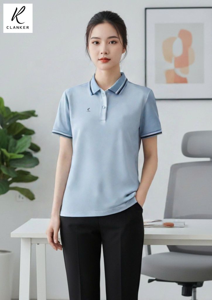 Áo Polo Thể Thao Cao Cấp Clanker 07 Nam Nữ Màu Xanh Viền Đen Trắng