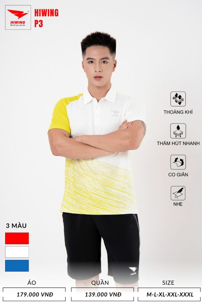 Áo Pickleball, Cầu Lông Hiwing P3 –  Màu Vàng
