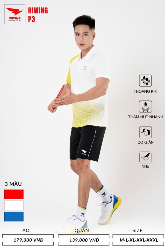 Áo Pickleball, Cầu Lông Hiwing P3 –  Màu Vàng