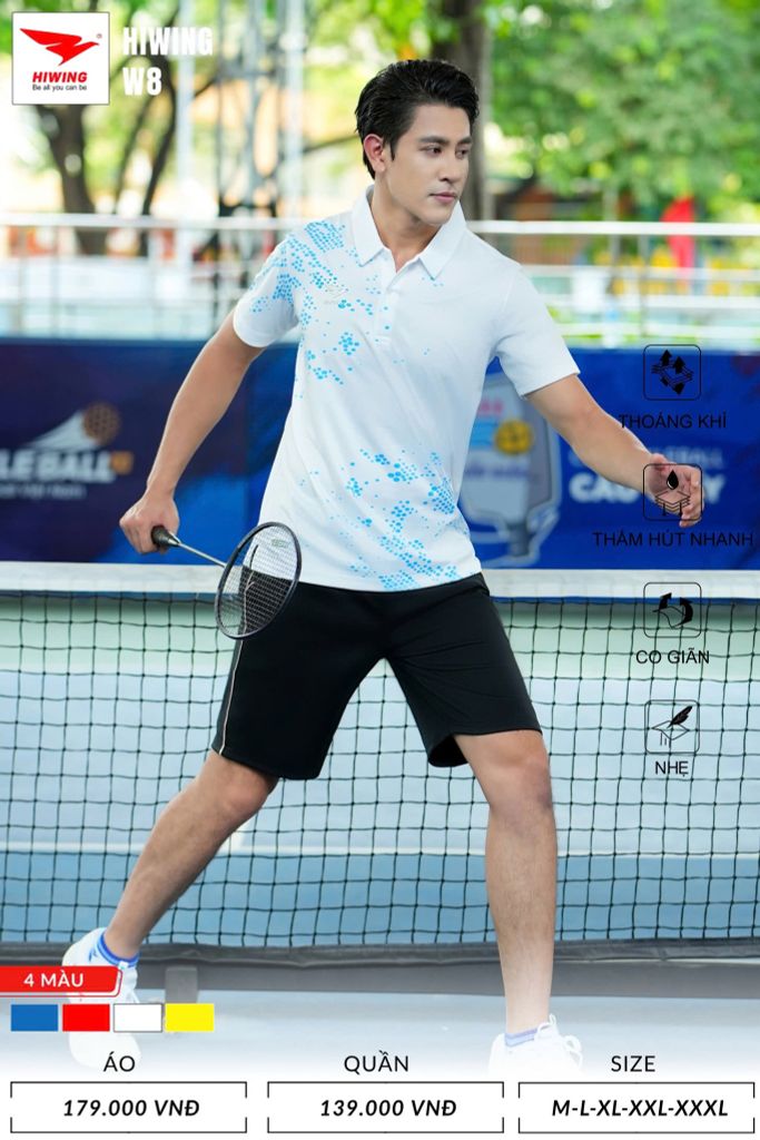 Áo Cầu Lông , Pickleball Hiwing W8 - Màu Trắng