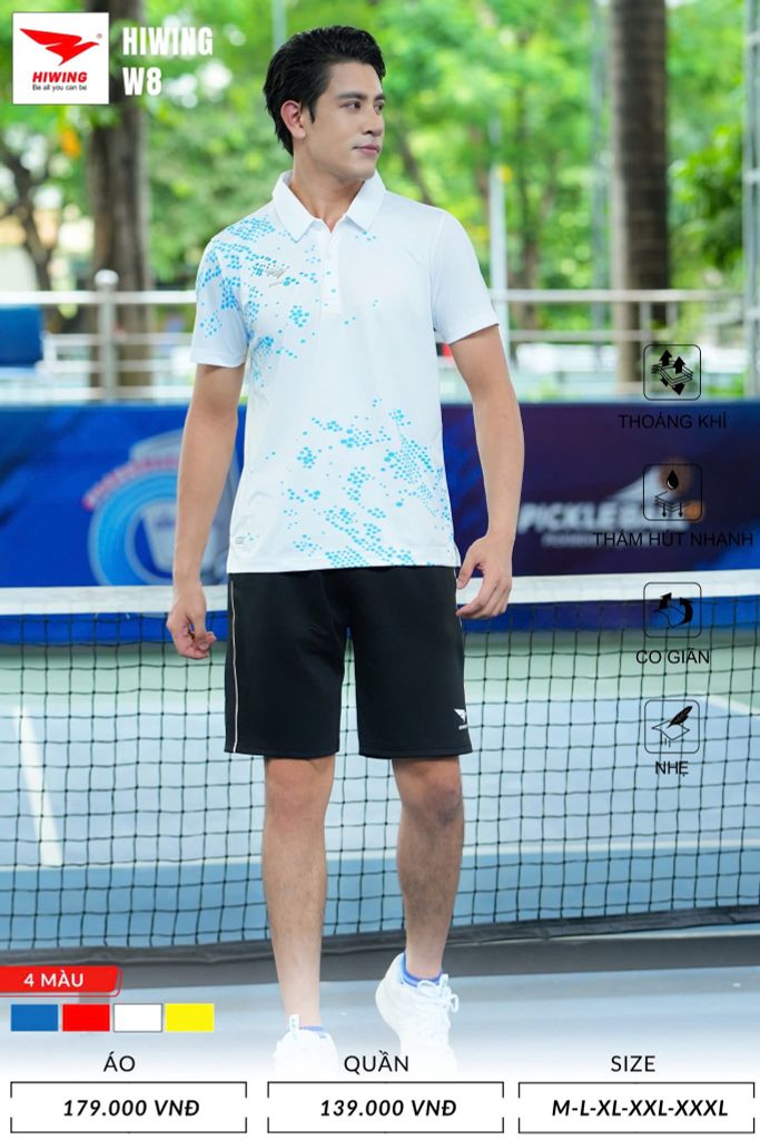 Áo Cầu Lông , Pickleball Hiwing W8 - Màu Trắng