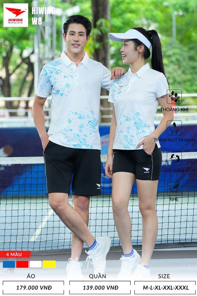 Áo Cầu Lông , Pickleball Hiwing W8 - Màu Xanh