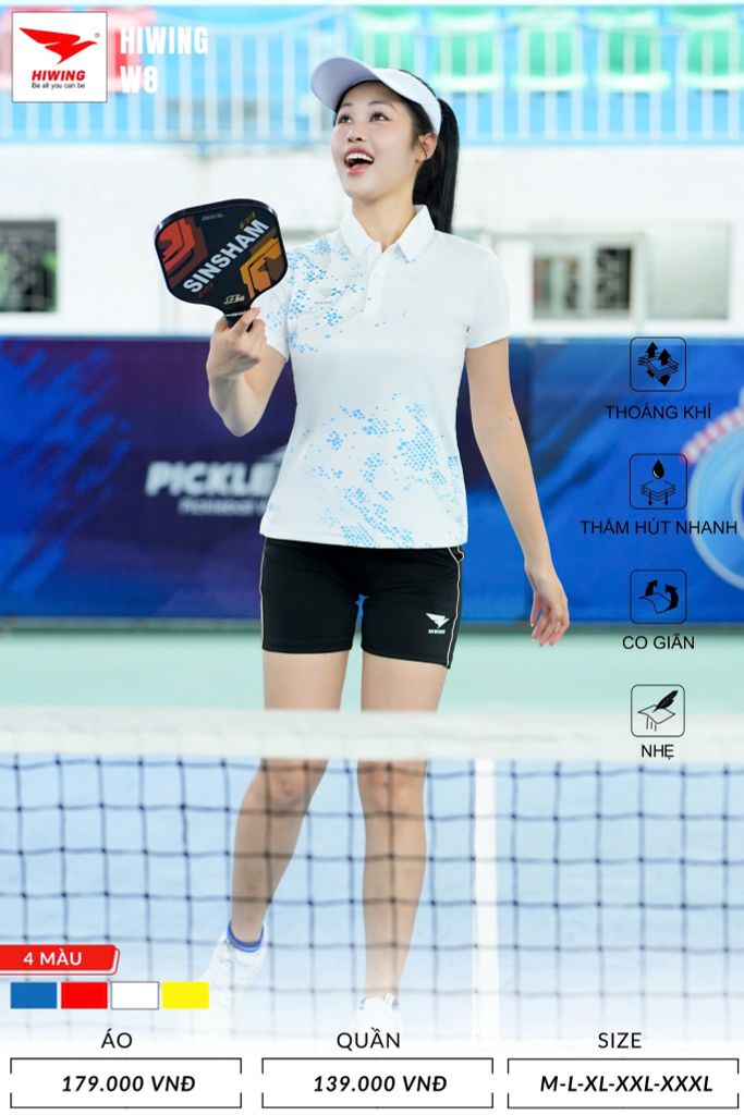 Áo Cầu Lông , Pickleball Hiwing W8 - Màu Trắng