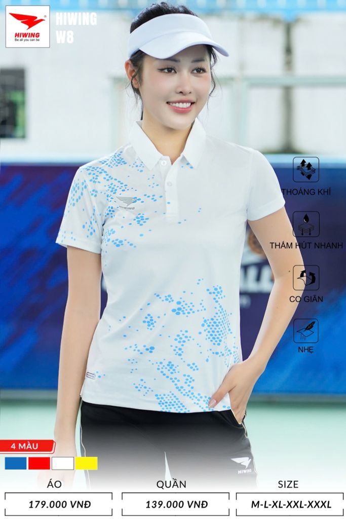 Áo Cầu Lông , Pickleball Hiwing W8 - Màu Trắng