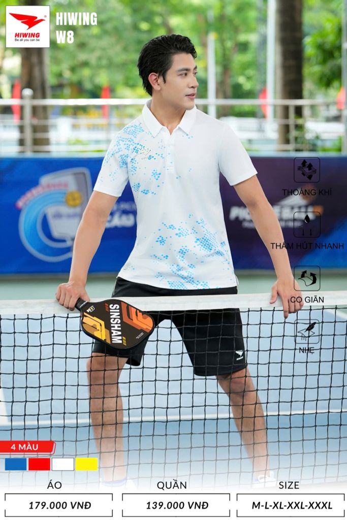 Áo Cầu Lông , Pickleball Hiwing W8 - Màu Trắng