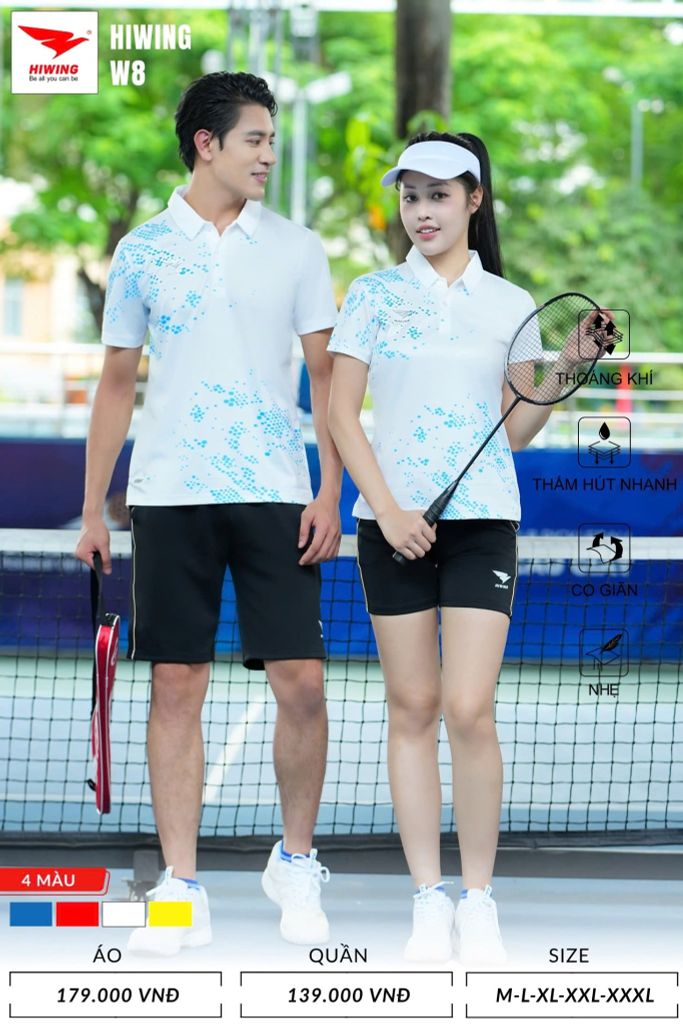 Áo Cầu Lông , Pickleball Hiwing W8 - Màu Xanh