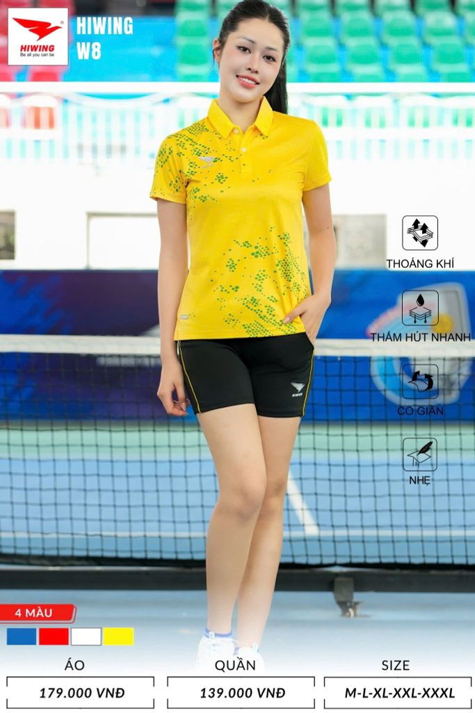 Áo Cầu Lông , Pickleball Hiwing W8 - Màu Vàng