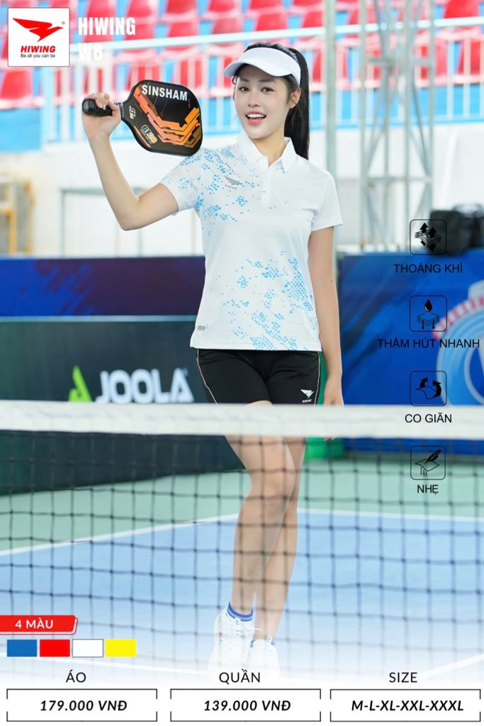 Áo Cầu Lông , Pickleball Hiwing W8 - Màu Trắng