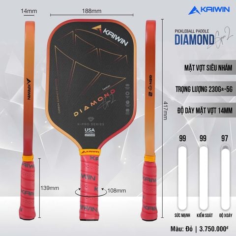 Vợt Pickleball Kaiwin Diamond Gen 2 Màu Đỏ