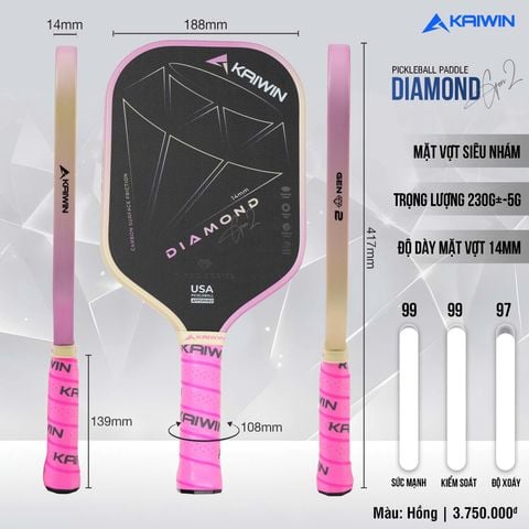 Vợt Pickleball Kaiwin Diamond Gen 2 Màu Hồng