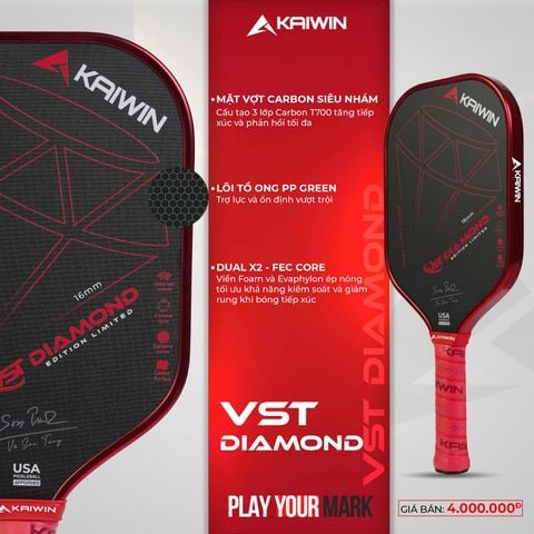 Vợt Pickleball Kaiwin DIAMOND VST Màu Đỏ