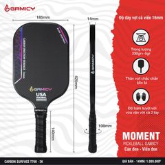 Vợt Pickleball Kaiwin Gamicy Moment T700 3K 14mm Màu Đen