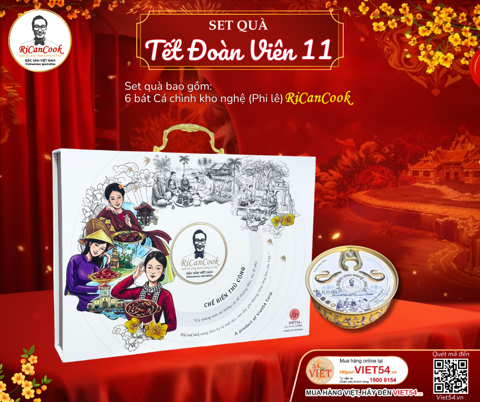 SET QUÀ TẾT ĐOÀN VIÊN 11 - RiCanCook - 1 Hộp mỹ thuật gồm 6 bát Cá Chình Kho Nghệ(Phi Lê), 1 bát 250g