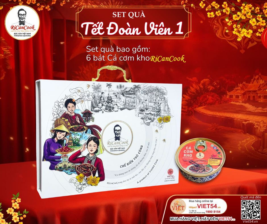 SET QUÀ TẾT ĐOÀN VIÊN 1 - RiCanCook - 1 Hộp mỹ thuật gồm 6 bát Cá Cơm Kho, 1 bát 250g