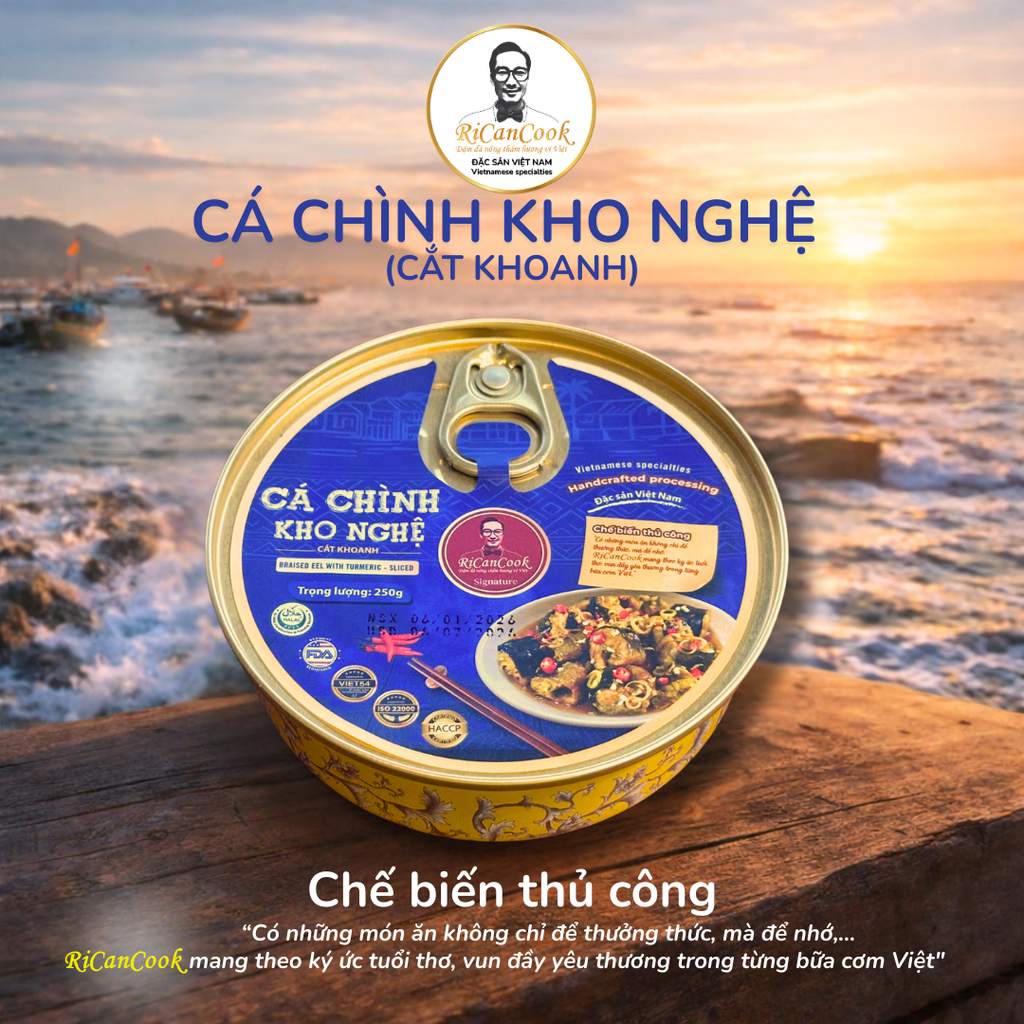 SET QUÀ CƠM NHÀ ĐÓN TẾT 7 - RiCanCook - 1 Hộp Bồi Sóng gồm 2 bát Cá Chình kho Nghệ(Phi lê) - 2 bát Cá Chình kho Nghệ(Cắt Khoanh), 1 bát 250g