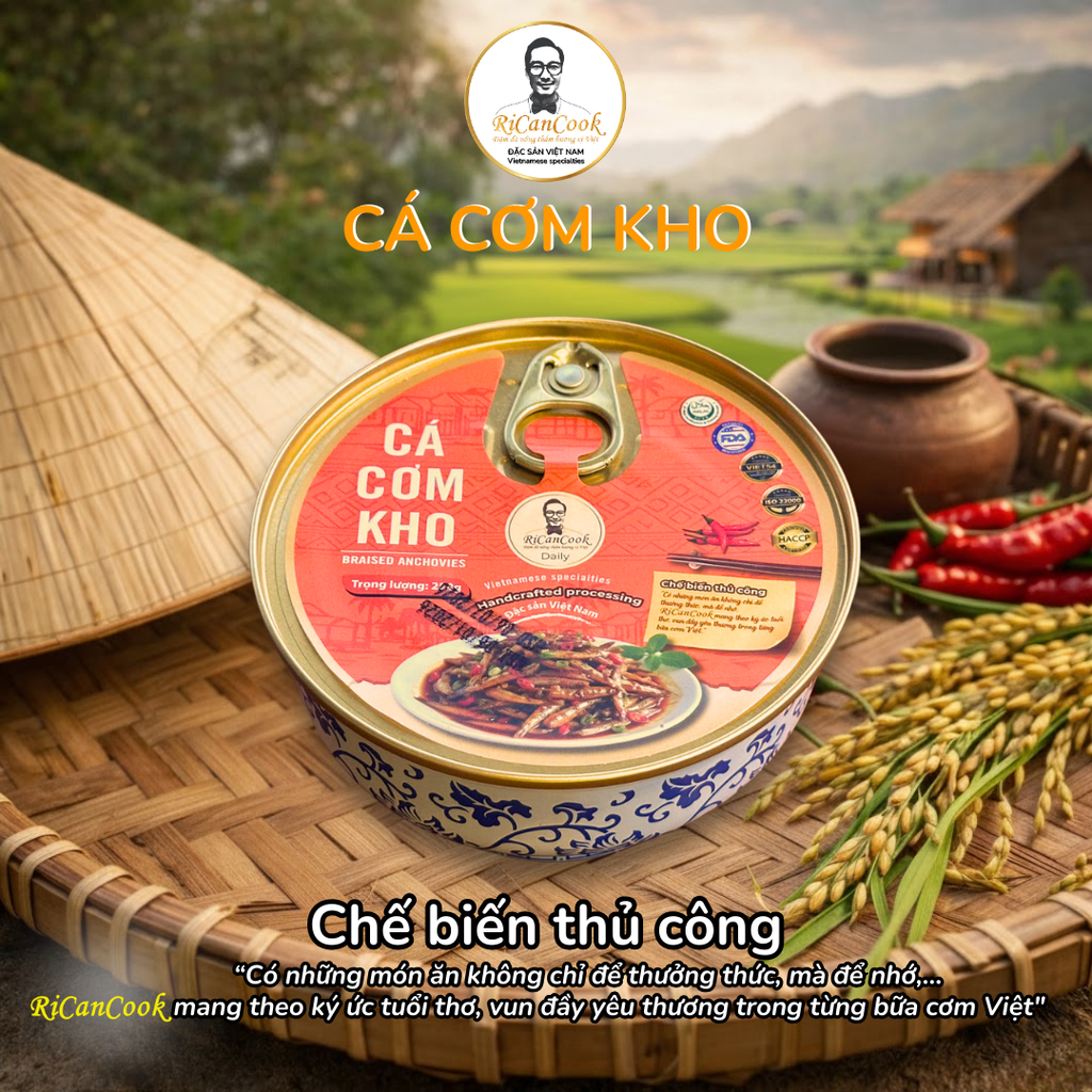 SET QUÀ CƠM NHÀ ĐÓN TẾT 4 - RiCanCook - 1 Hộp Bồi Sóng gồm 2 bát Cá Chình kho Nghệ(Cắt Khoanh) - 2 bát Cá Cơm Kho, 1 bát 250g