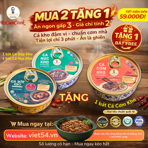ƯU ĐÃI MUA 1 BÁT CÁ BỚP KHO RICANCOOK VÀ 1 BÁT CÁ NỤC KHO RICANCOOK TẶNG 1 BÁT CÁ CƠM KHO RICANCOOK