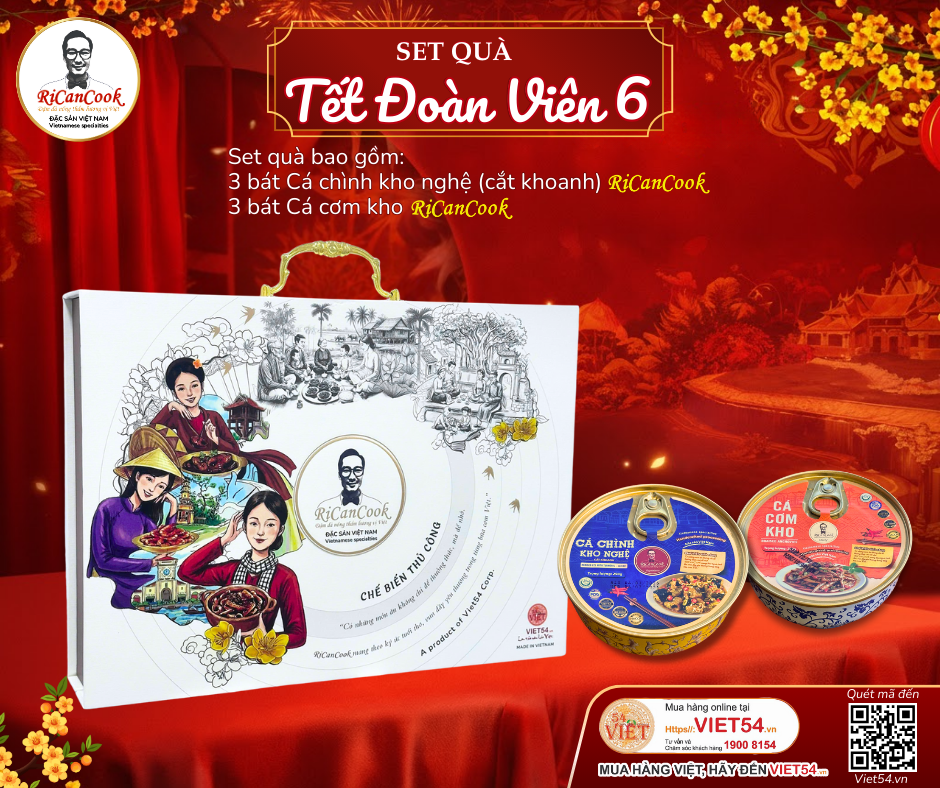 SET QUÀ TẾT ĐOÀN VIÊN 6 - RiCanCook - 1 Hộp mỹ thuật gồm 3 bát Cá Chình Kho Nghệ(Cắt Khoanh) - 3 bát Cá Cơm Kho, 1 bát 250g