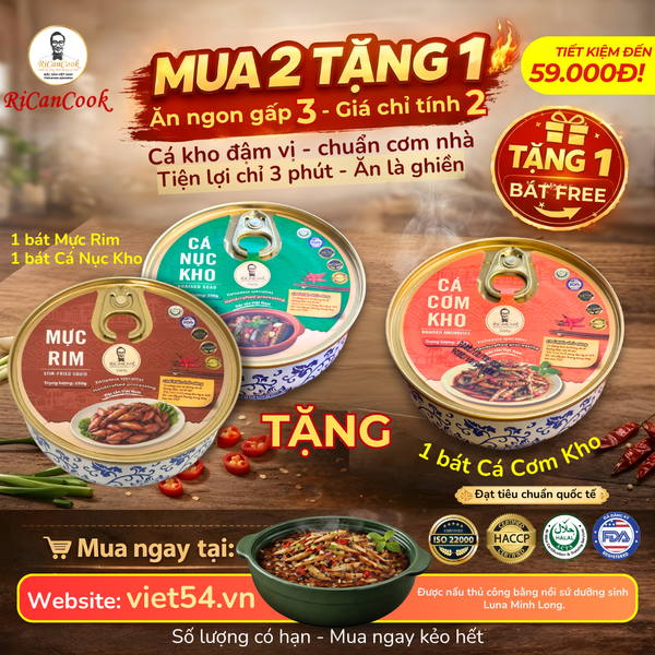 ƯU ĐÃI MUA 1 BÁT MỰC RIM RICANCOOK VÀ 1 BÁT CÁ NỤC KHO RICANCOOK TẶNG 1 BÁT CÁ CƠM KHO