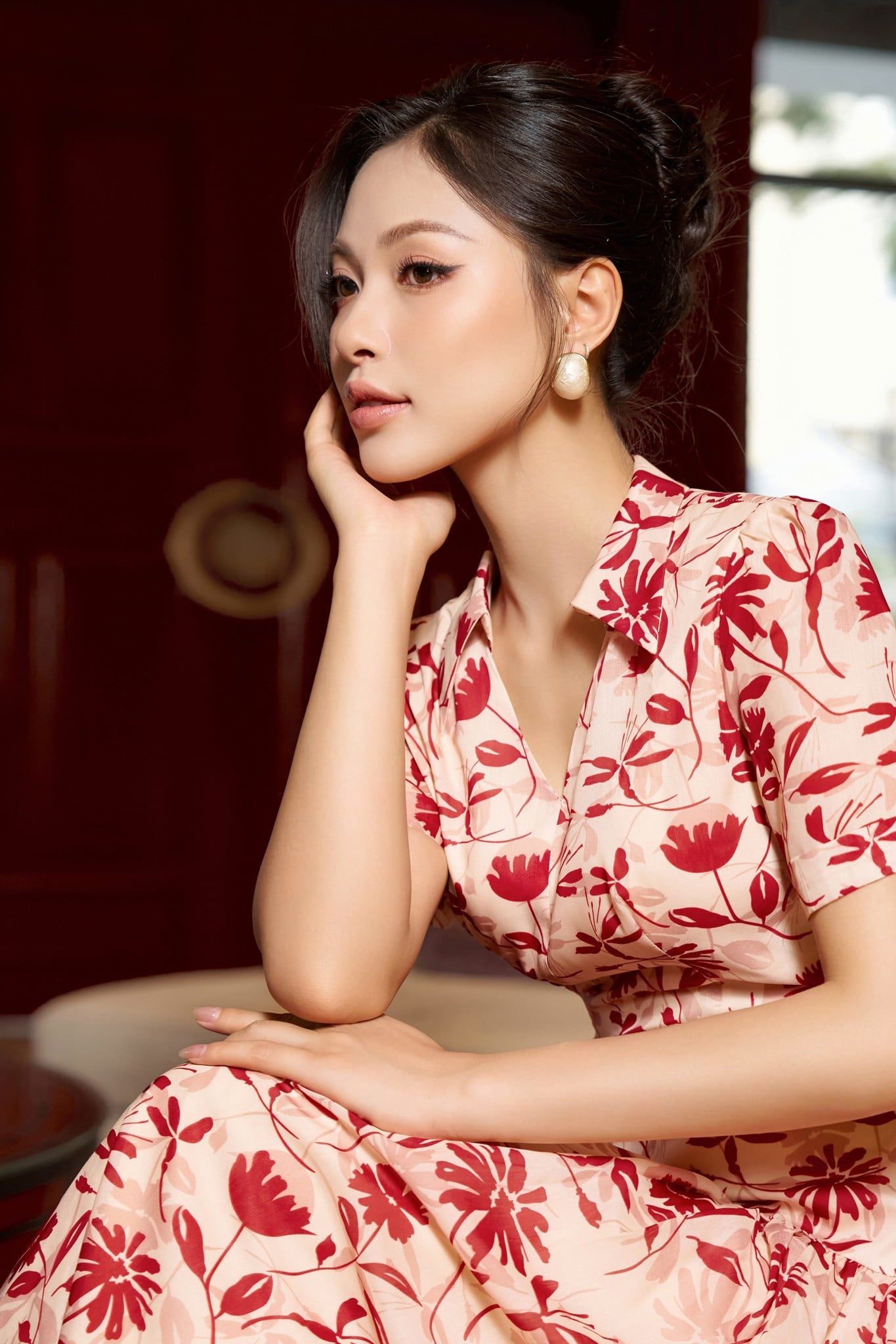  ĐẦM HOA CỔ V NHÚN EO 