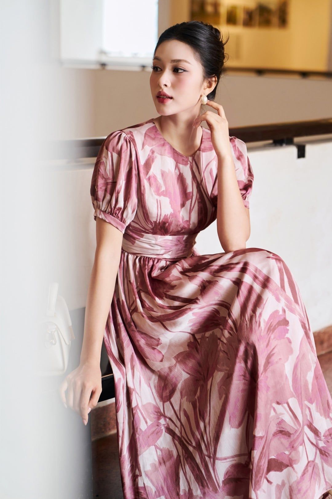  ĐẦM XẾP NHÚN ĐAI EO TAY BỒNG 