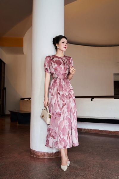  ĐẦM XẾP NHÚN ĐAI EO TAY BỒNG 