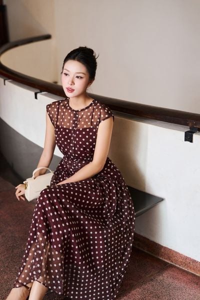  ĐẦM CHẤM BI ĐỎ NHÚN EO 