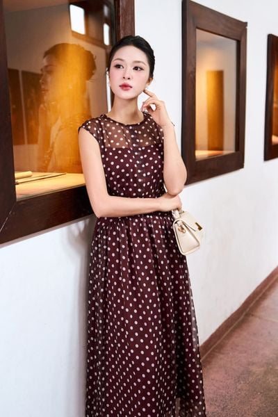  ĐẦM CHẤM BI ĐỎ NHÚN EO 