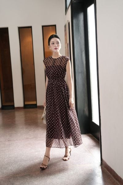  ĐẦM CHẤM BI ĐỎ NHÚN EO 