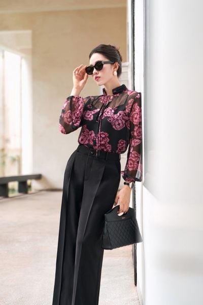  ÁO SƠ MI TƠ HOA CHÂN CỔ XẾP NHÚN 