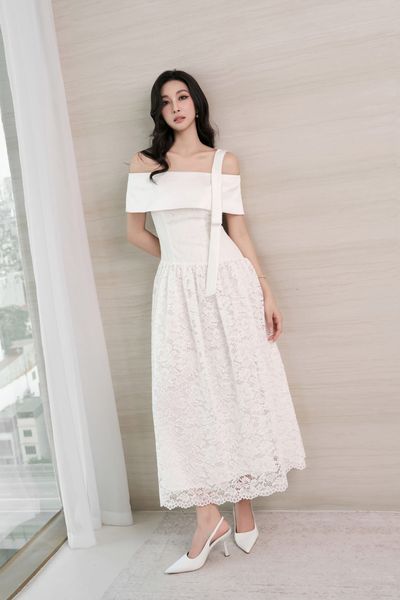  ĐẦM REN TRẮNG TRỄ VAI 