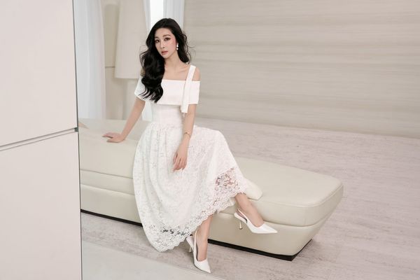  ĐẦM REN TRẮNG TRỄ VAI 