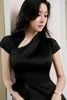  ÁO TAFFETA ÔM CỔ LEO VẠT CONG ĐÍNH HOA 
