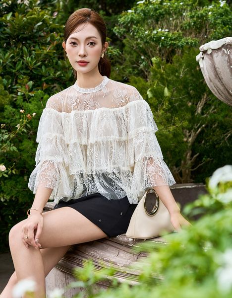  ÁO REN HOA TRẮNG BÈO TẦNG 