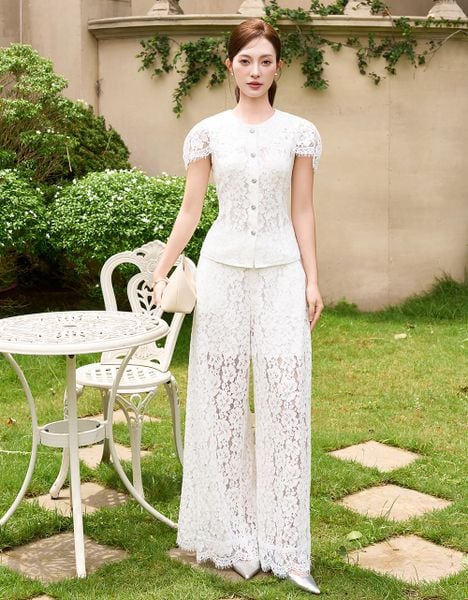  ÁO REN HOA TRẮNG CỔ CAPE 