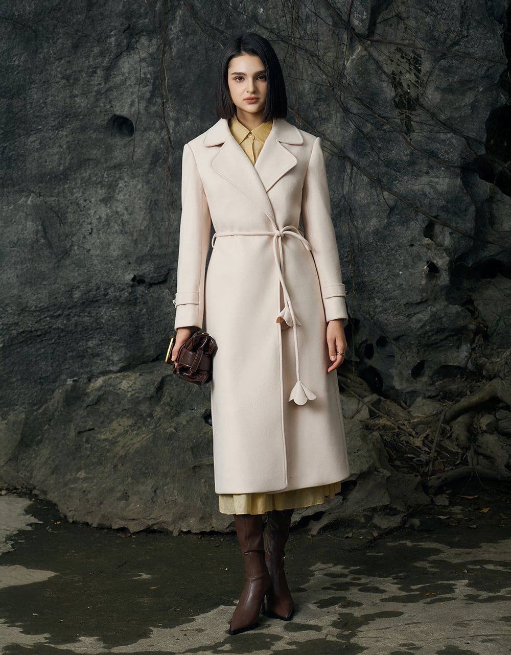  MĂNG TÔ DẠ BUỘC DÂY HOA EO 