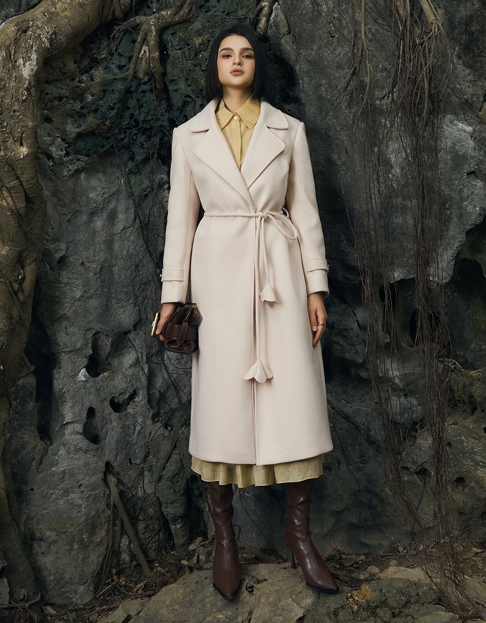  MĂNG TÔ DẠ BUỘC DÂY HOA EO 