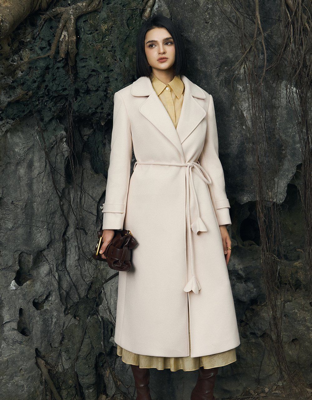  MĂNG TÔ DẠ BUỘC DÂY HOA EO 