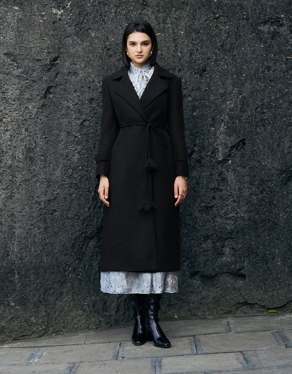  MĂNG TÔ DẠ BUỘC DÂY HOA EO 