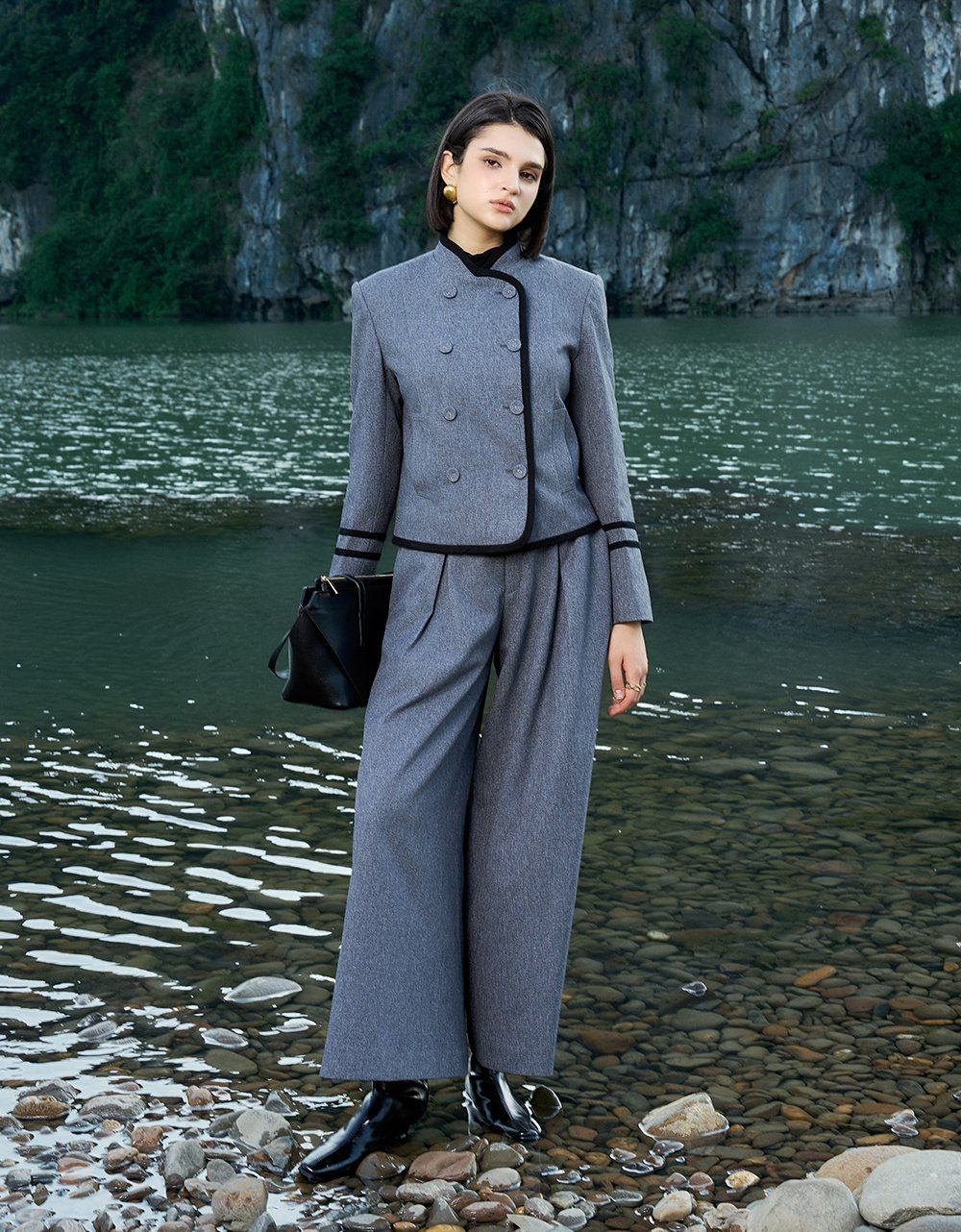  QUẦN SUÔNG LỬNG GHI LY SÚP GIỮA 